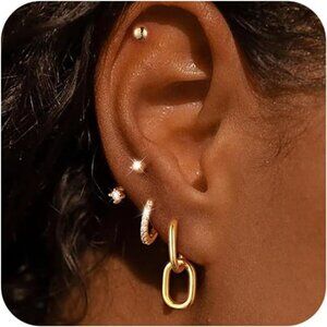 Gold Hoop & Stud Earring Set–Layered Look with Minimalist Set Sparkle & Shape